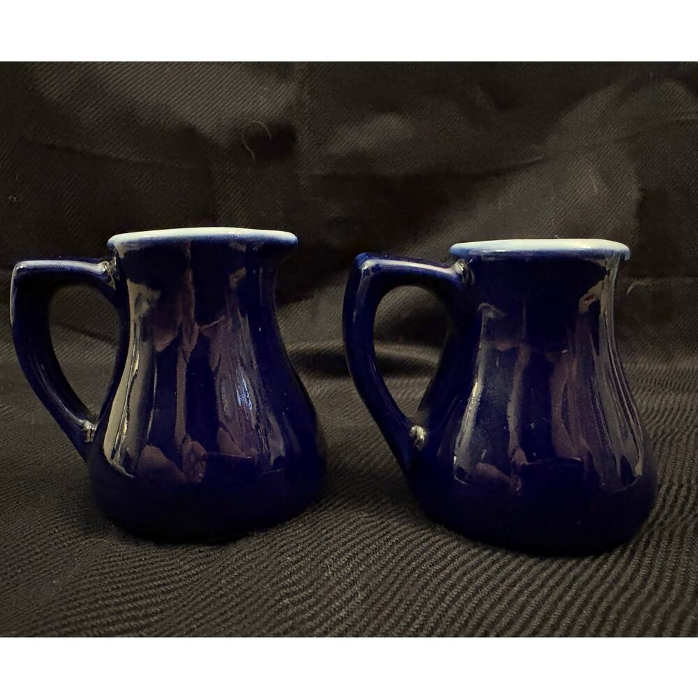 Fraunfelter China 240 Pair of Miniature Black Stoneware Pitchers Vintage Cobalt